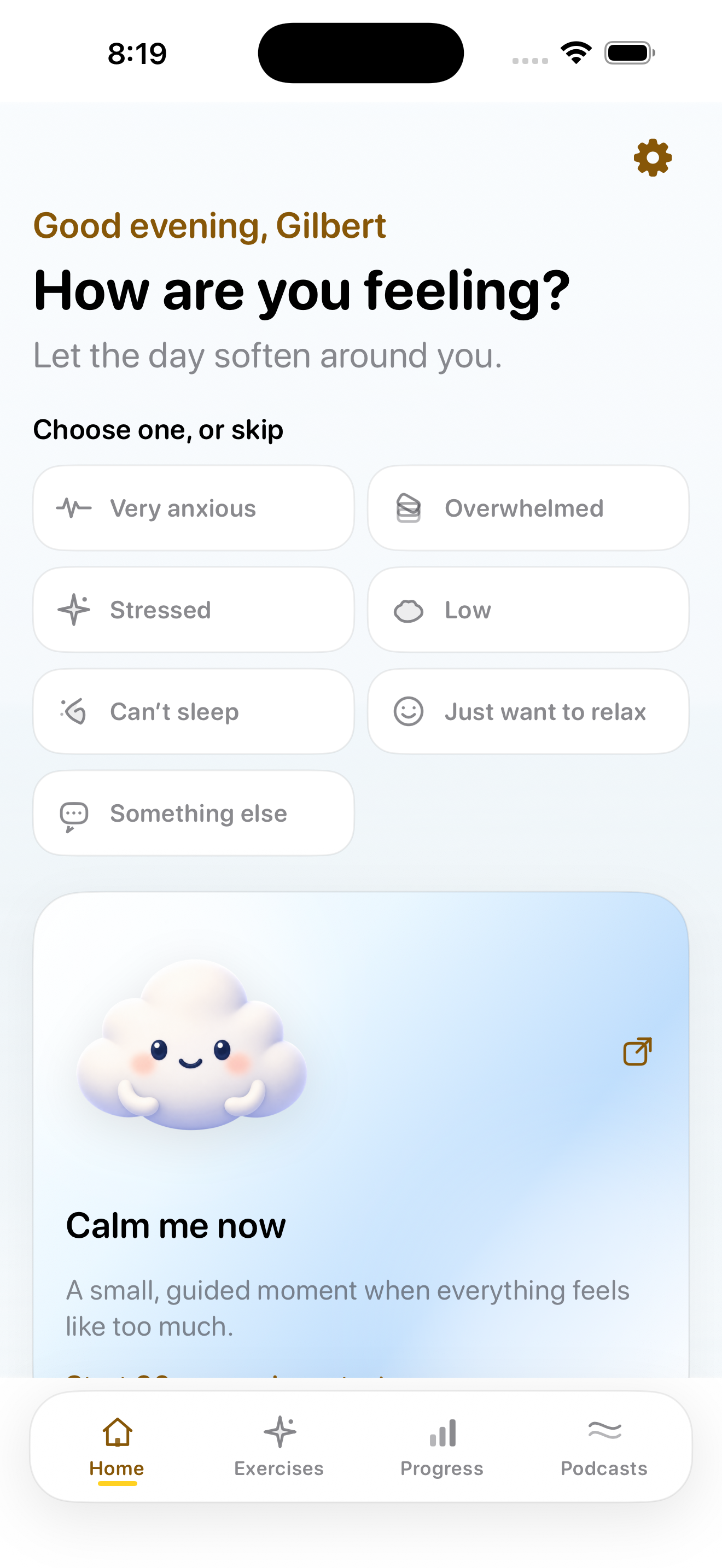 Bree Home screen with a feeling check-in